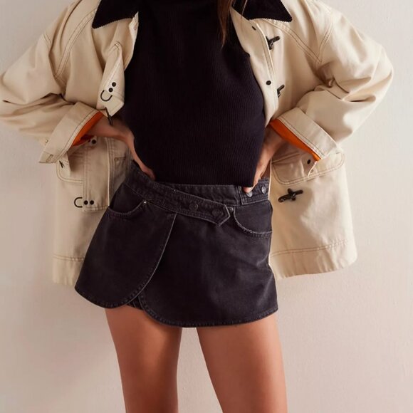 NWT $98 We The Free Free People Maxine Denim Skort Mini Sz 27 Black 100% Cotton - Picture 3 of 12